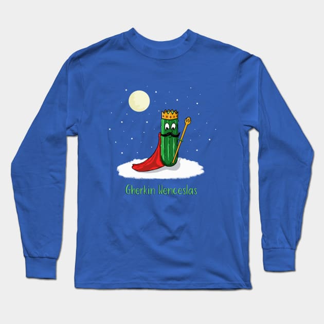 Gherkin Wenceslas funny Christmas print Long Sleeve T-Shirt by Maddybennettart